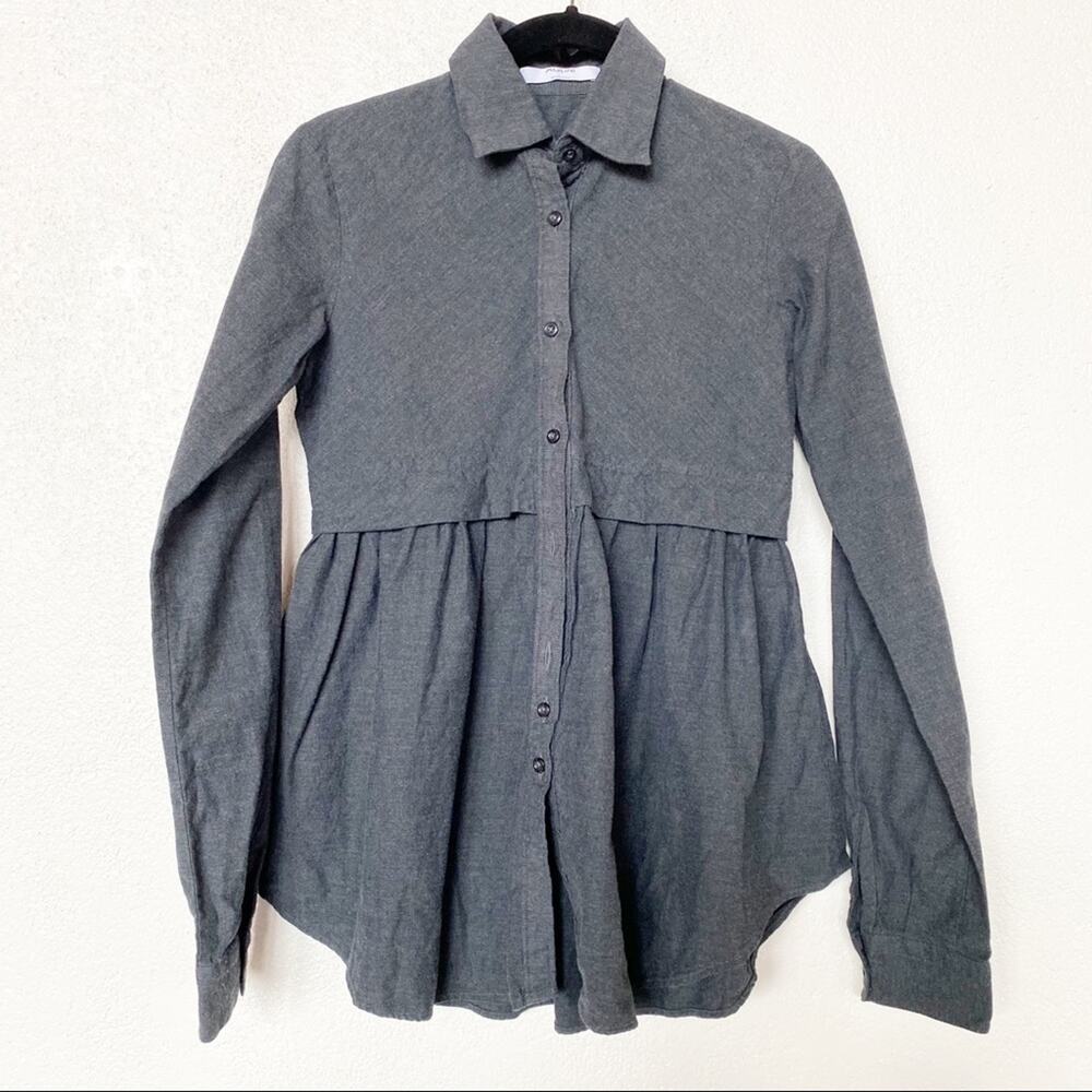 AGLINI Shirtmakers Dark Grey Peplum Long Sleeve Top Size XS
